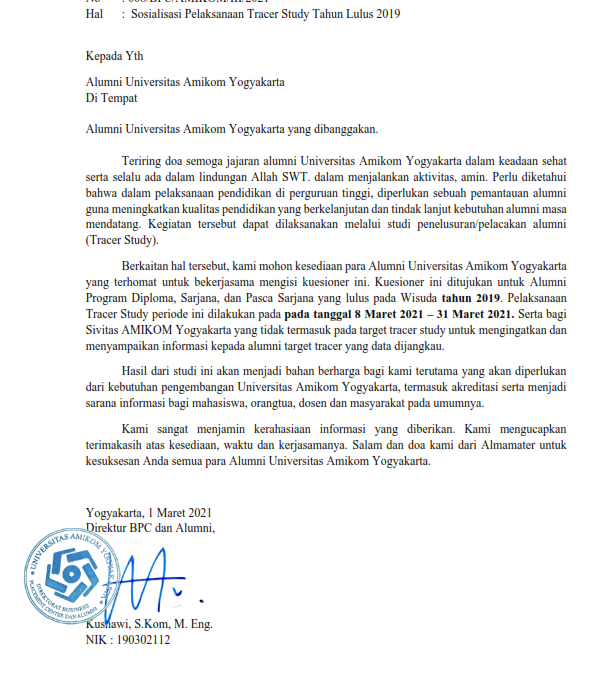 Info Sosialisasi Pelaksanaan Tracer Study Tahun Kelulusan 2019