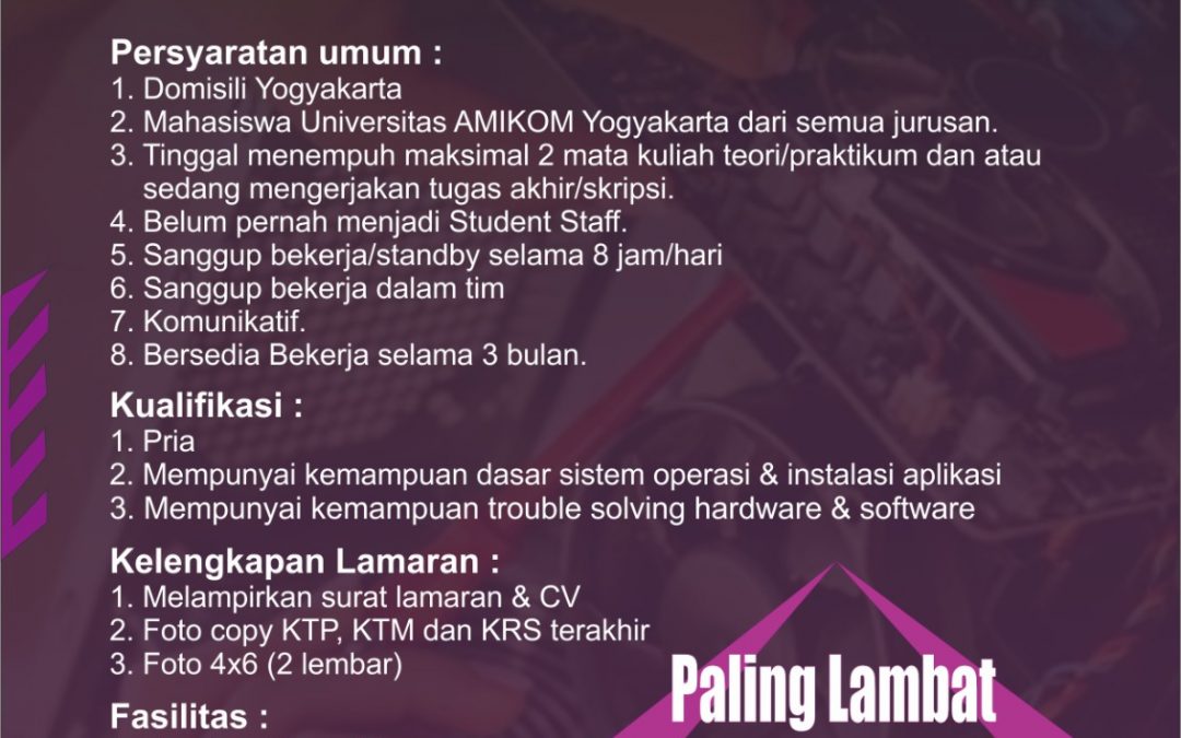 Recruitment Student Staff UPT LAB